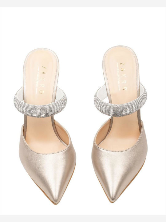 Mules with Thin High Heel in Beige Color