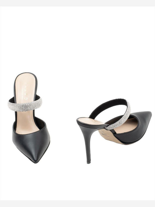 Mules with Thin High Heel in Black Color