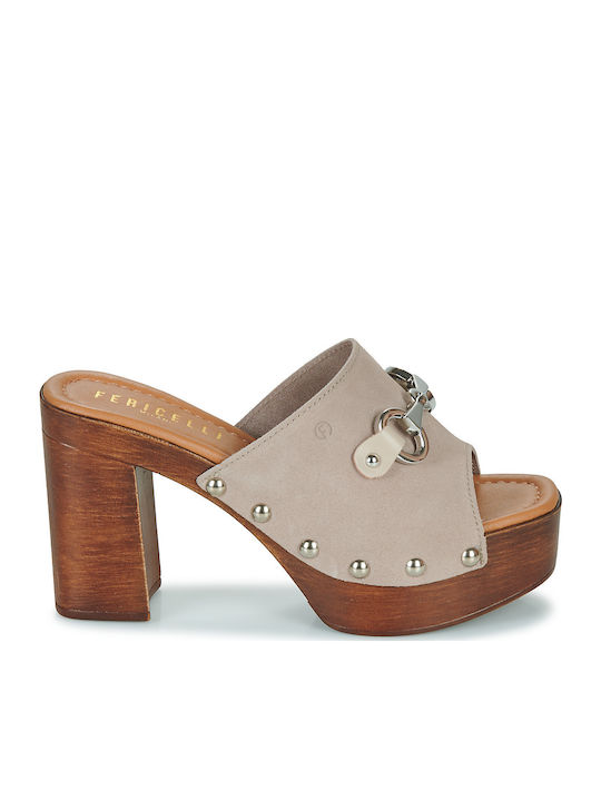 Mules mit Chunky Hoch Absatz in Beige Farbe