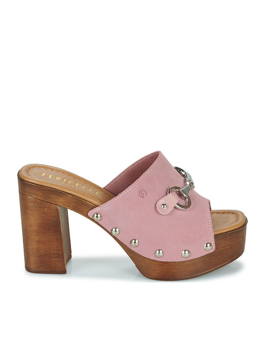 Mules with Chunky High Heel in Lilac Color