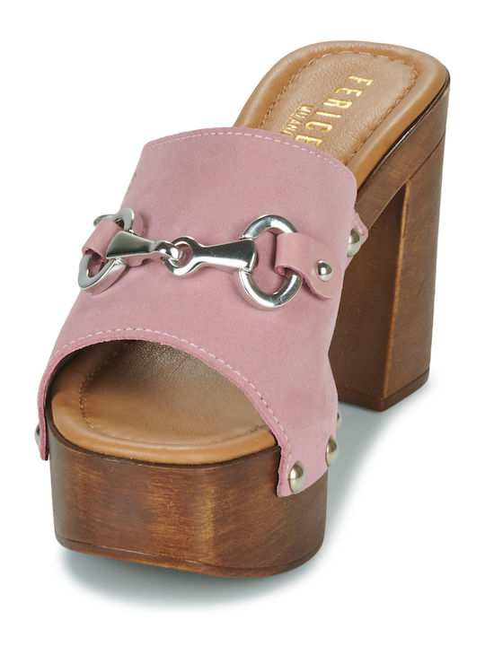 Mules with Chunky High Heel in Lilac Color