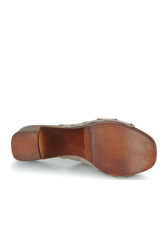 Mules mit Chunky Hoch Absatz in Beige Farbe