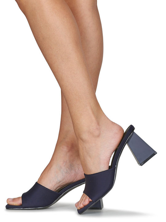 Malixia Mules με Χοντρό Ψηλό Τακούνι σε Navy Μπλε Χρώμα