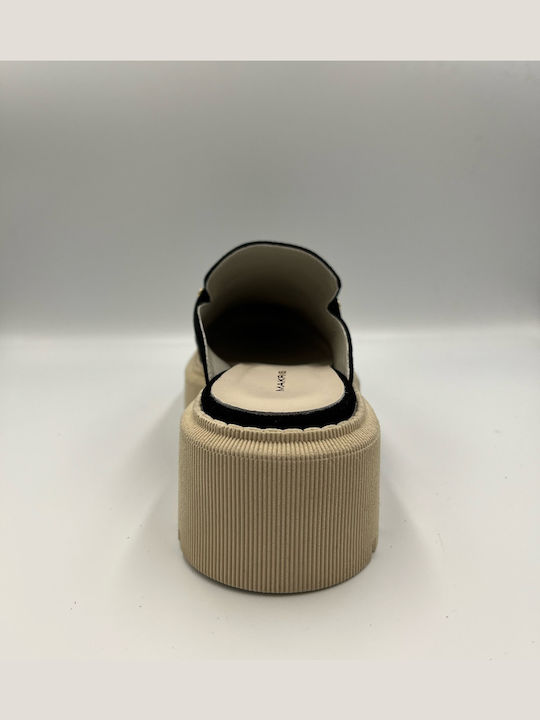 Suede Mules με Χοντρό Ψηλό Τακούνι σε Μαύρο Χρώμα