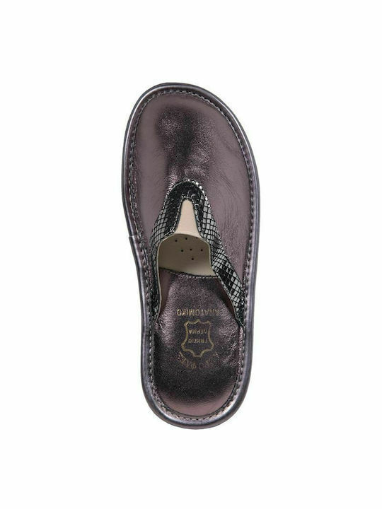 Leather Winter Women's Slippers Silver