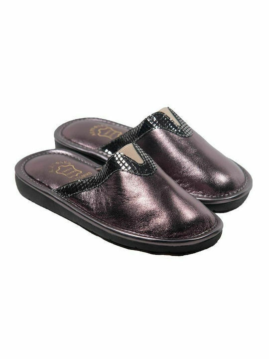 Leather Winter Women's Slippers Silver