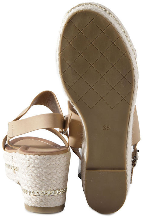 Women's Synthetic Leather Ankle Strap Platforms Beige