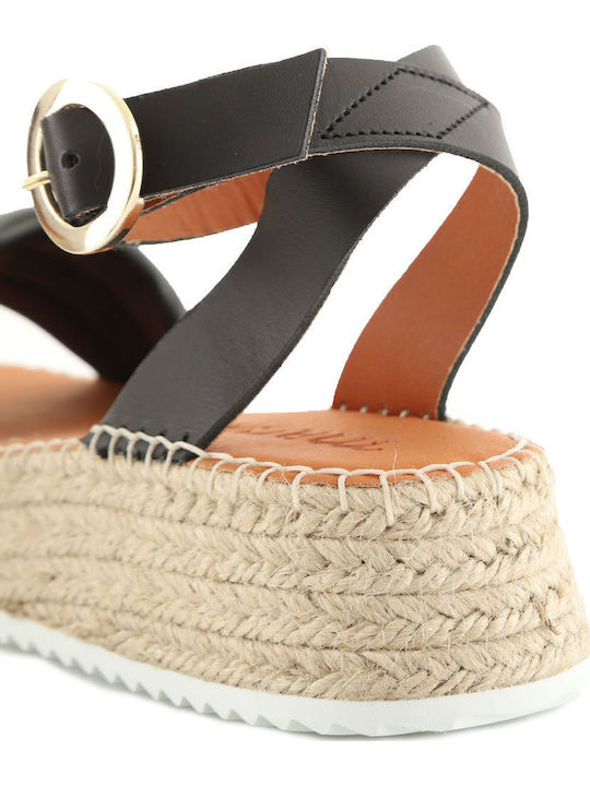 Carmen1 Women's Leather Ankle Strap Platforms Black