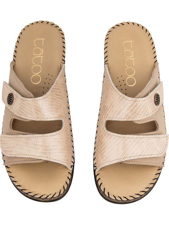 2070 Women's Leather Platform Wedge Sandals Beige