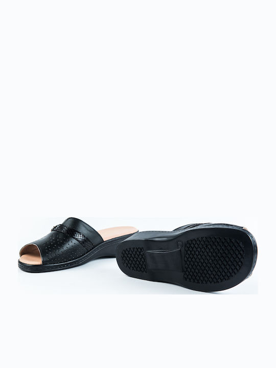Women's Leather Platform Wedge Sandals Black