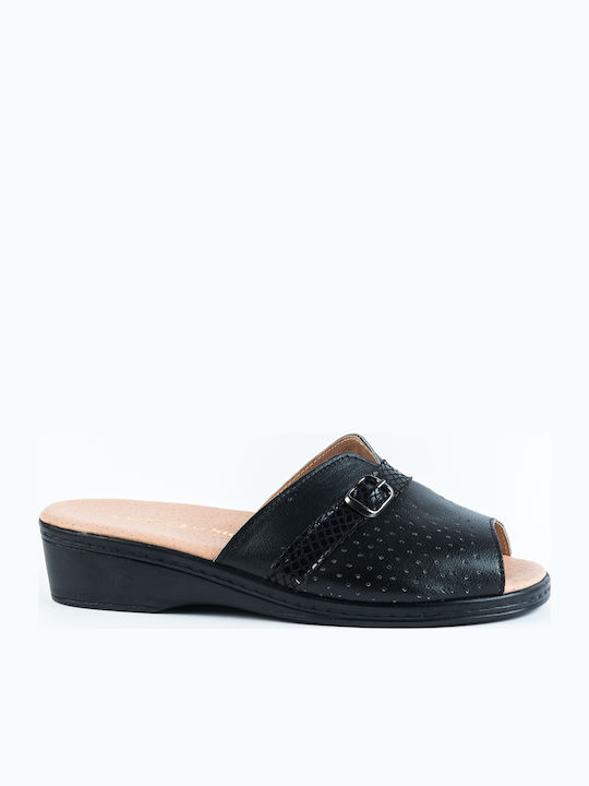 Women's Leather Platform Wedge Sandals Black