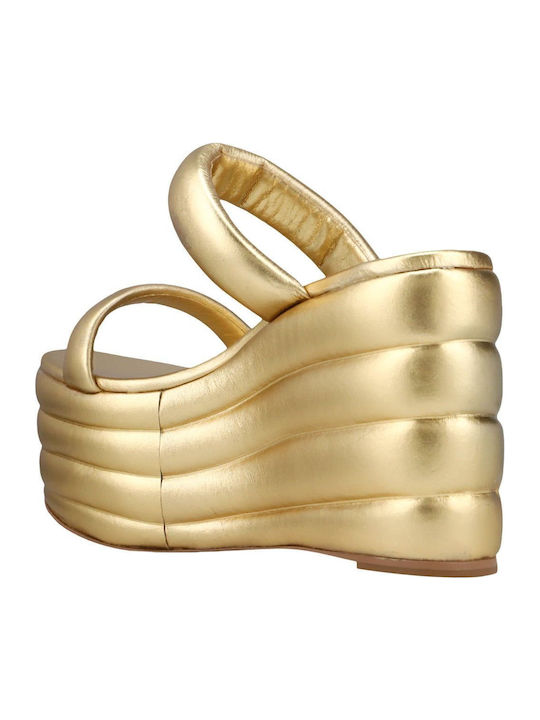 Women's Leather Platform Shoes Gold