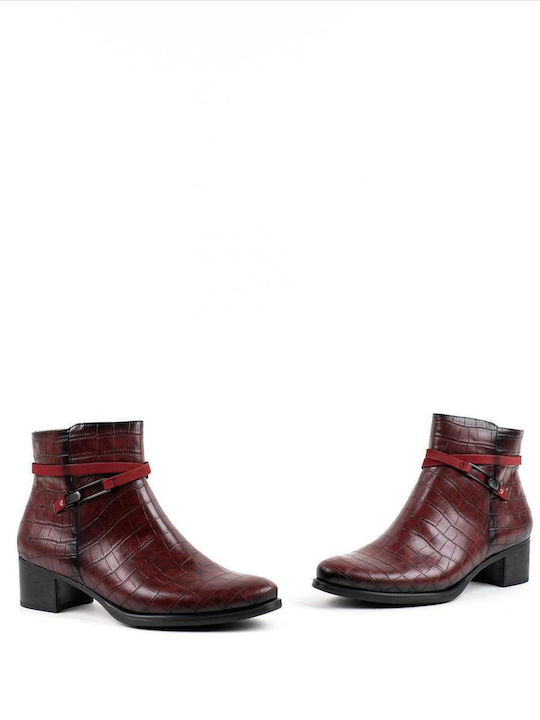 Leather Women's Ankle Boots Burgundy