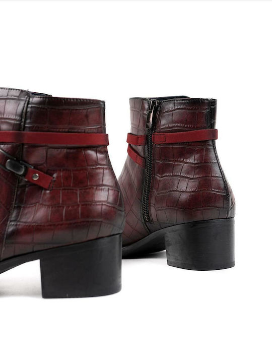 Leather Women's Ankle Boots Burgundy