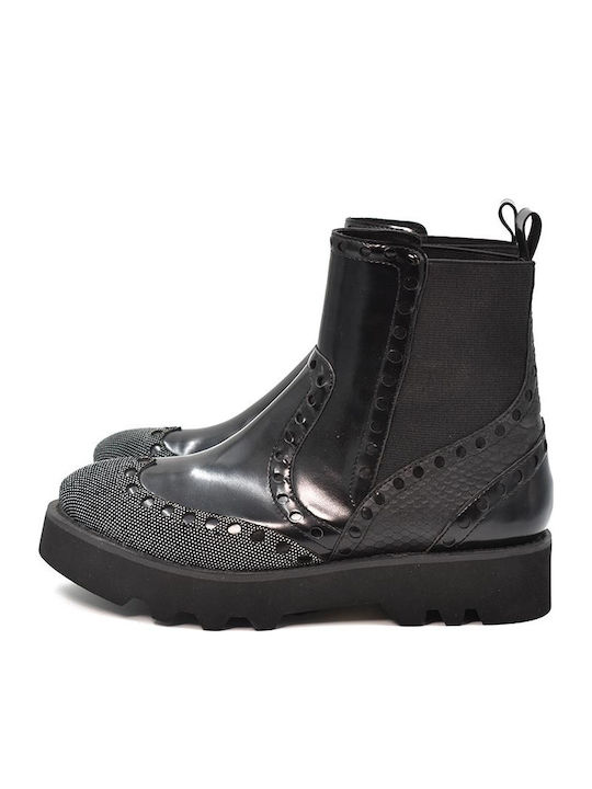 Leder Stiefeletten Damen Schwarz