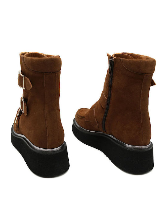 Stiefeletten Damen mit Plattform Braun
