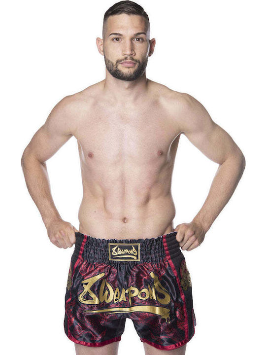Muay Thai 8 Weapons Sak Yant Naga Black Red Boxing Shorts