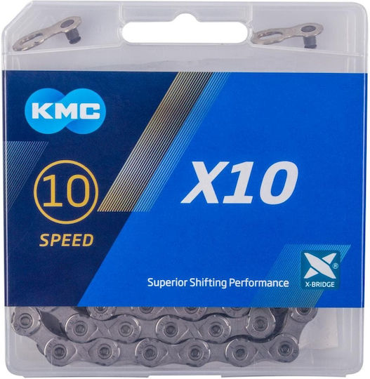 Kmc Bicycle Chain X10 Grey 114 Links Bx10gg114 303572 Silver