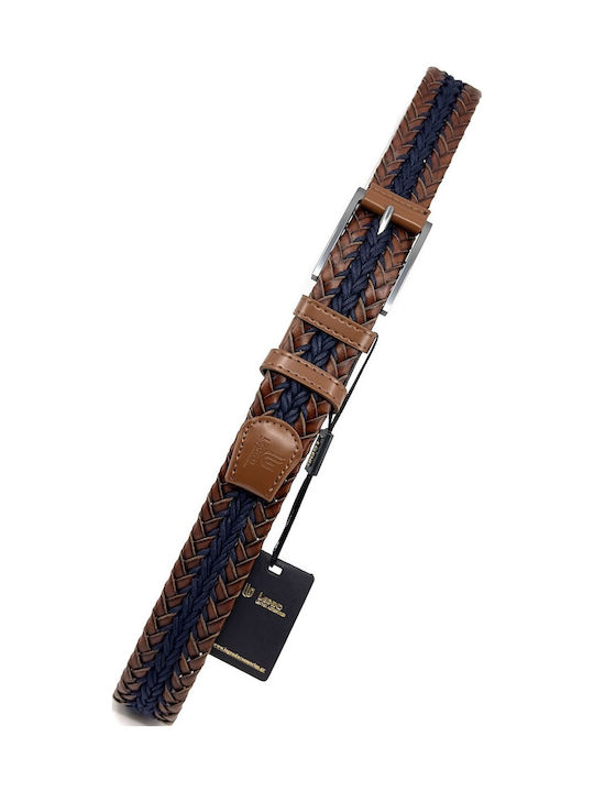 Men's Belt Leather Knitted Blue