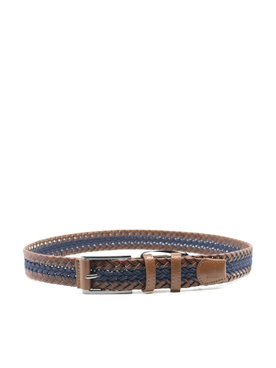Men's Belt Leather Knitted Blue