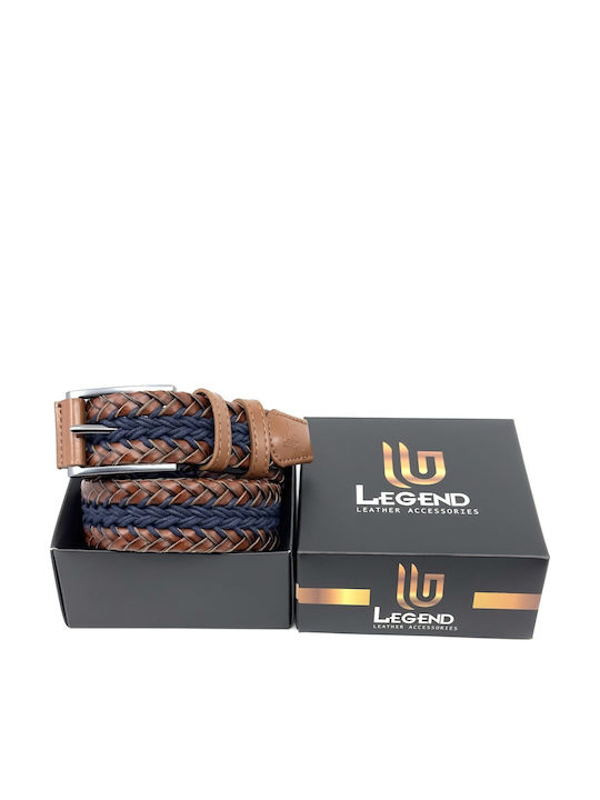 Men's Belt Leather Knitted Blue
