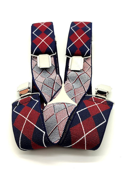 Suspenders Checked Blue Red White Details 3.5cm TR21