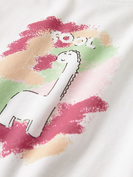 Kids Long-Sleeved White Blouse Cool Dino