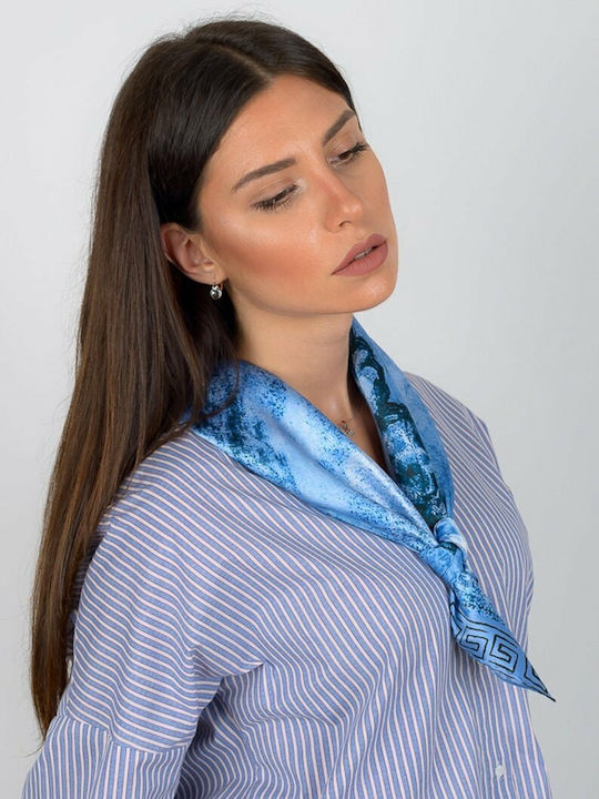 Kalfas Luxury Silk Σουφλιώτικο Γυναικείο Μεταξωτό Φουλάρι Μπλε