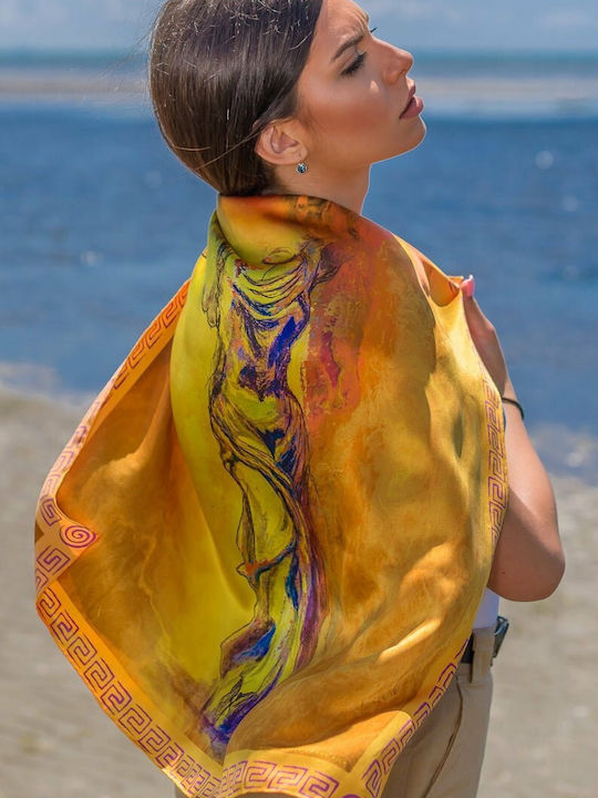 Kalfas Luxury Silk Soufliotiko Women's Silk Scarf Yellow