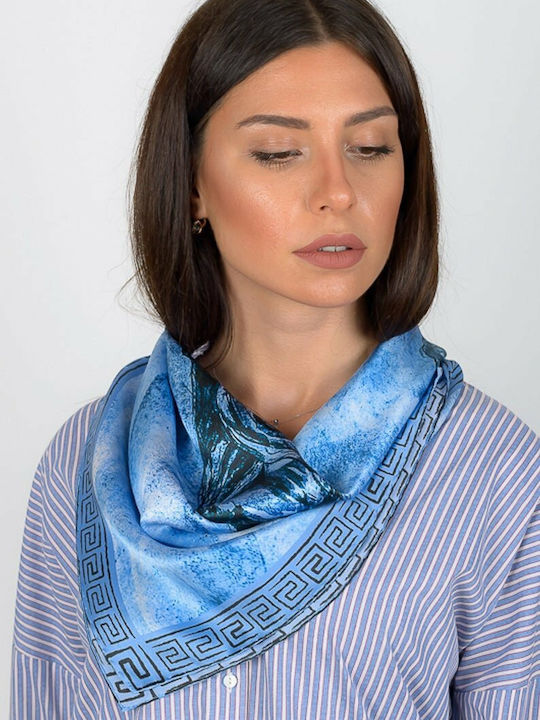 Kalfas Luxury Silk Σουφλιώτικο Γυναικείο Μεταξωτό Φουλάρι Μπλε