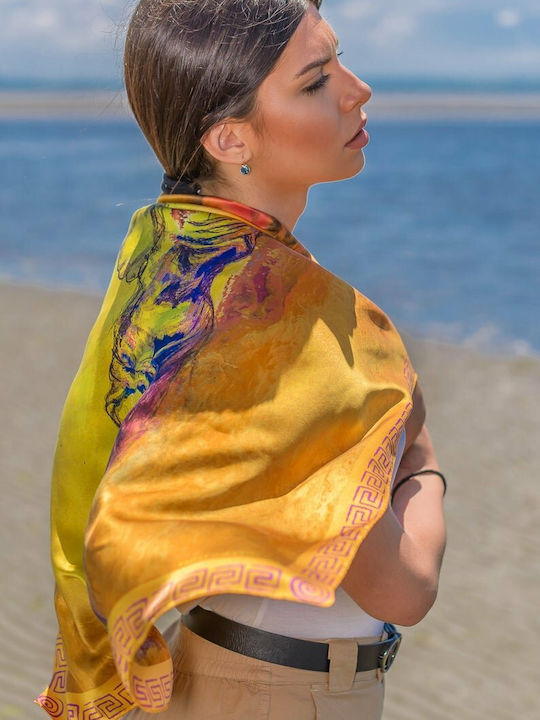Kalfas Luxury Silk Soufliotiko Women's Silk Scarf Yellow