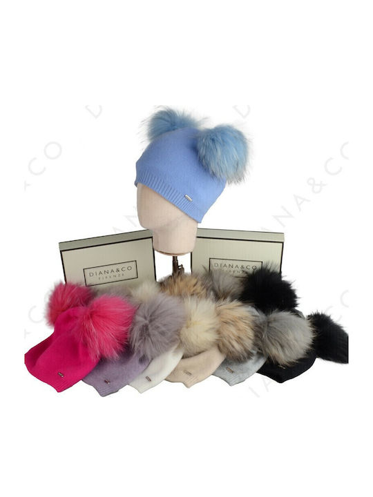 Pom Pom Beanie Beanie Knitted in Light Blue color