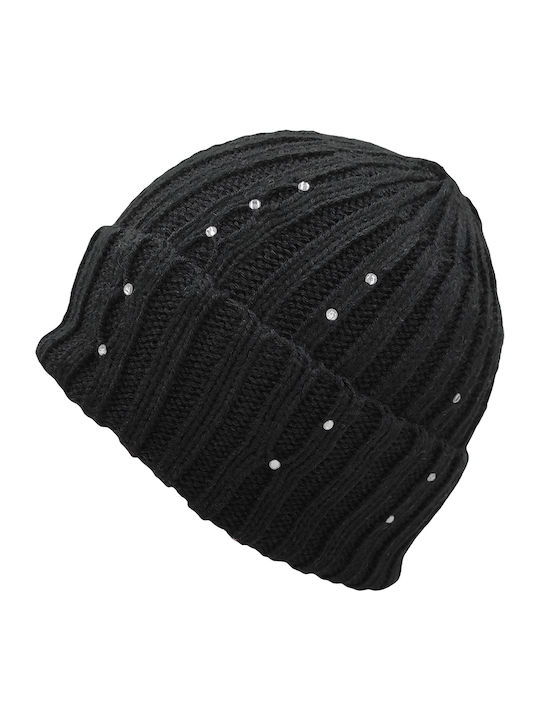 Beanie Γυναικείος Σκούφος με Rib Πλέξη σε Μαύρο χρώμα