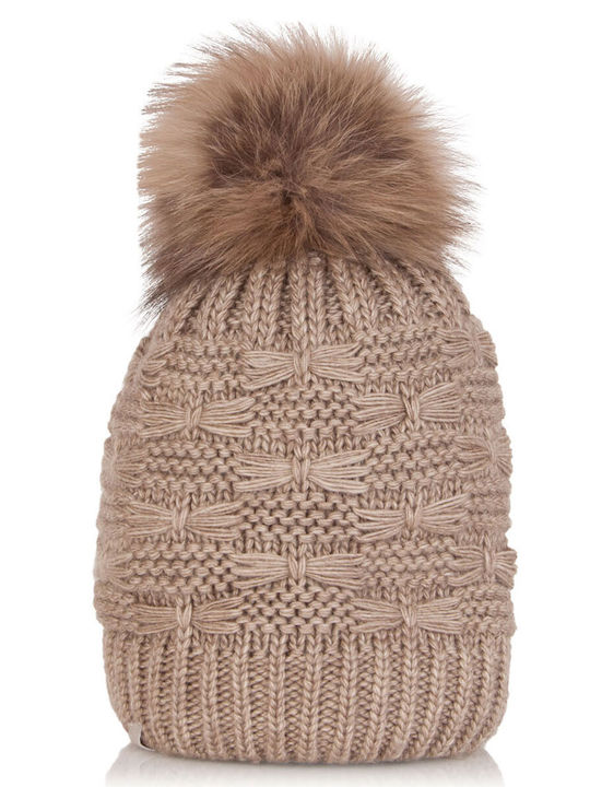 Pom Pom Beanie Frauen Beanie Gestrickt in Beige Farbe