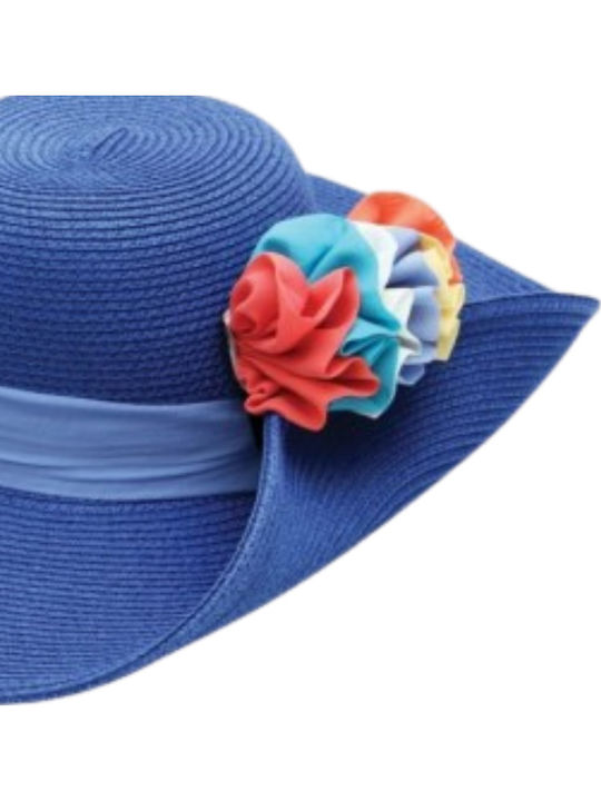 Blume Frauen Rattangeflecht Hut Floppy Blau