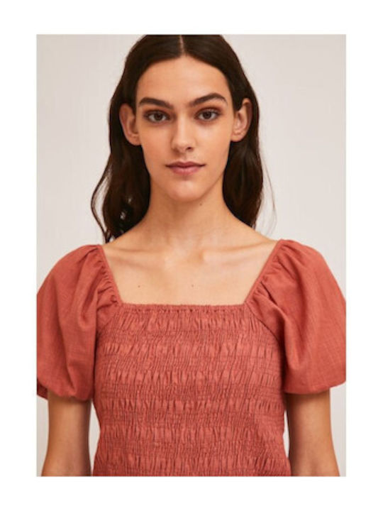 Women's Summer Blouse Cotton Short Sleeve Pink