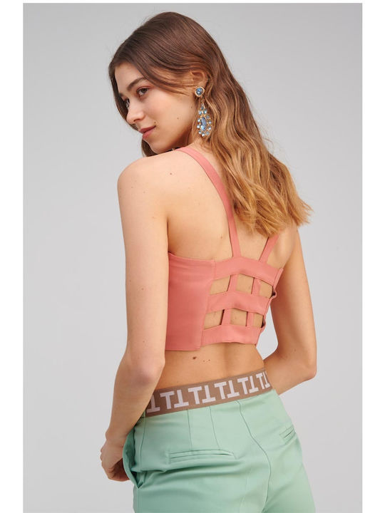 Γυναικείο Καλοκαιρινό Crop Top με Τιράντες Κοραλί