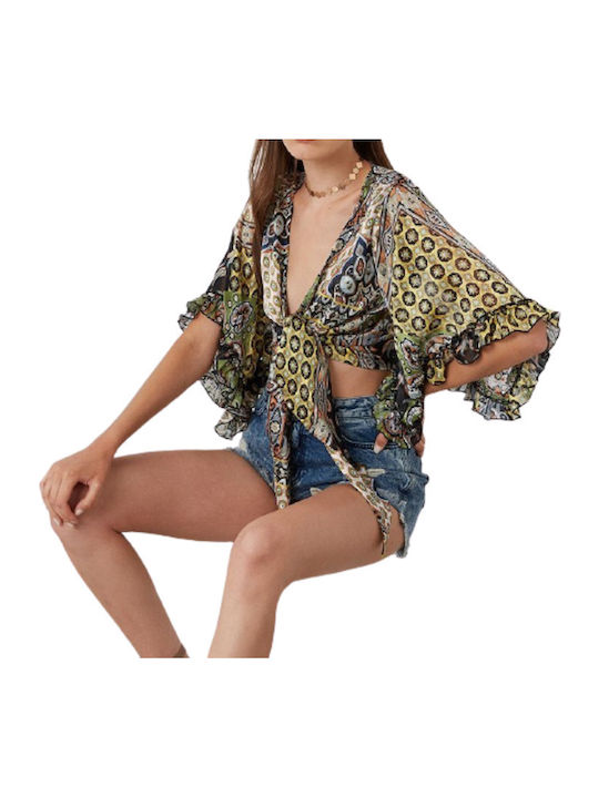 Women's Crop Top with 3/4 Sleeve Multi