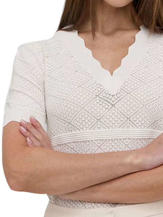 Women's Summer Blouse Short Sleeve with V Neckline White