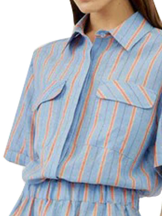 Women's Summer Blouse Linen with 3/4 Sleeve Striped Striped