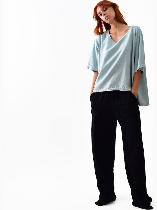 Blouse Γυναικεία Καλοκαιρινή Μπλούζα Λινή Κοντομάνικη Light Mint