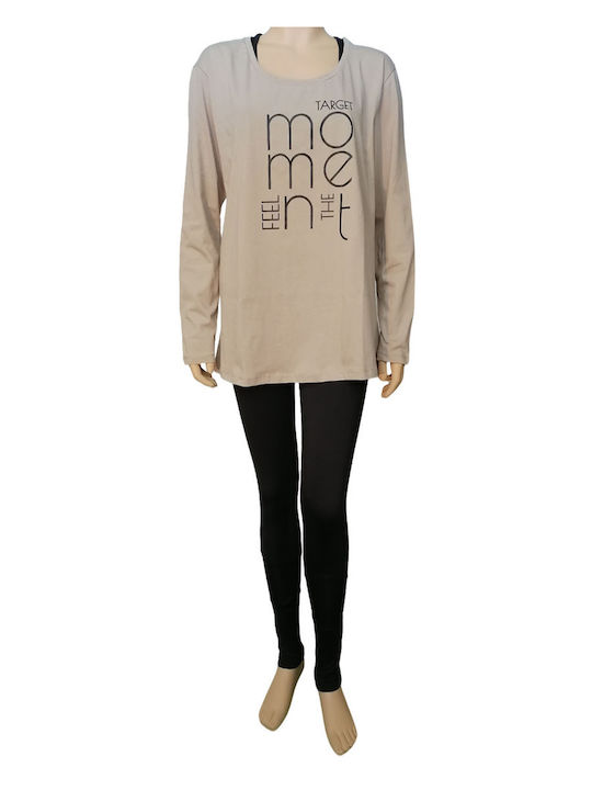Damen Bluse Baumwolle Langärmelig camel