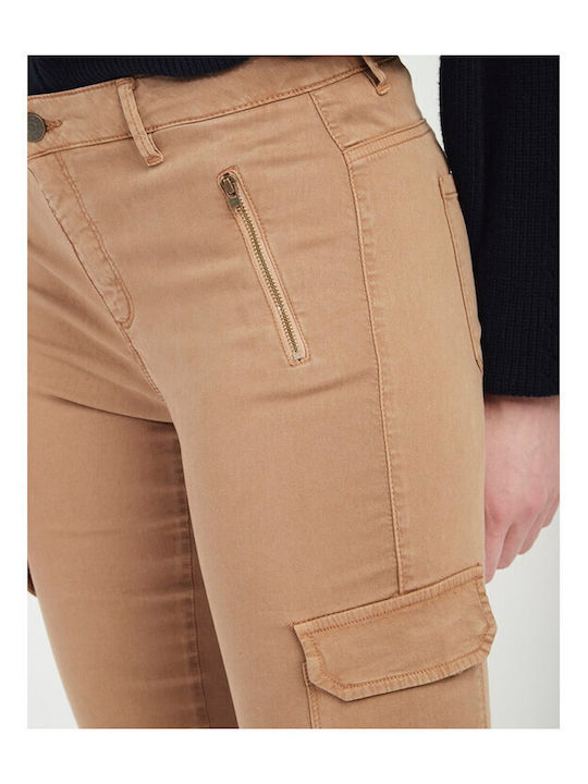 Damen Stoff Cargo Hose Beige