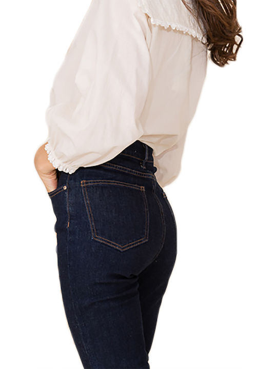 Damen Jeans Hosen Beinstil Ausgestellt in Marineblau Gebleicht