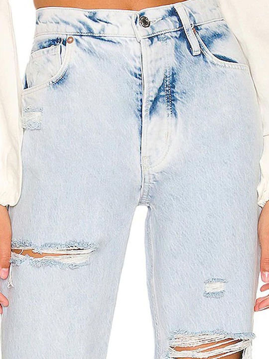 High Rise Women's Jean Pants with Rips in Boyfriend Fit Purple