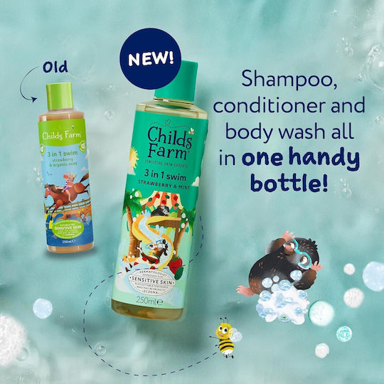 Childs Farm Kids' Bubble Bath & Shampoo & Conditioner with Strawberry / Mint in Gel Form 250ml