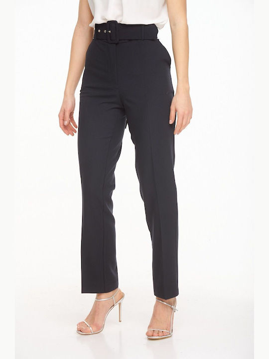 Women's High-waisted Fabric Trousers Navy Blue