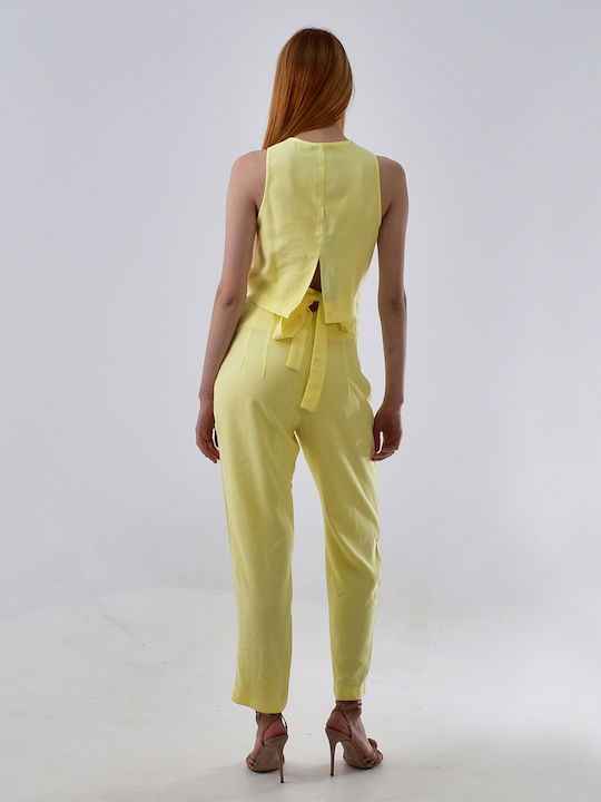 Women's Fabric Trousers Straight Line Yellow