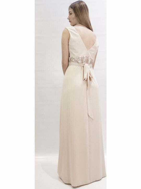 Summer Maxi Dress for Wedding - Christening with Beige Lace