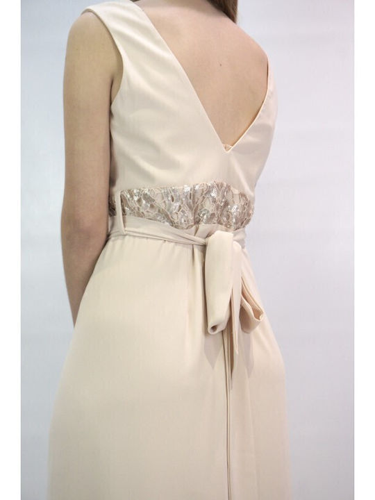 Summer Maxi Dress for Wedding - Christening with Beige Lace
